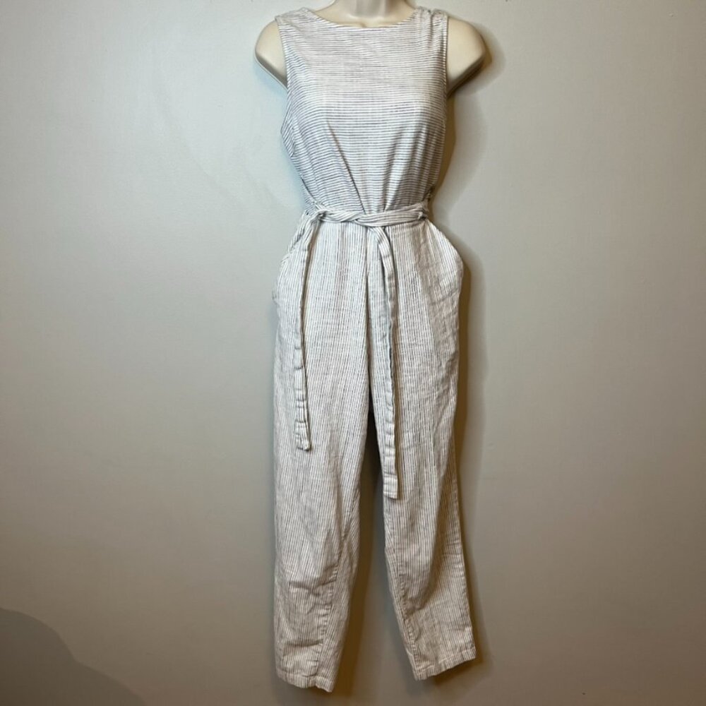 Marine Layer White & Light Blue Striped Sleeveless Jumpsuit (S)